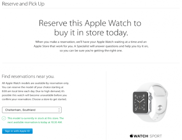 苹果推出Apple Watch预购系统：网上预定，线下取货